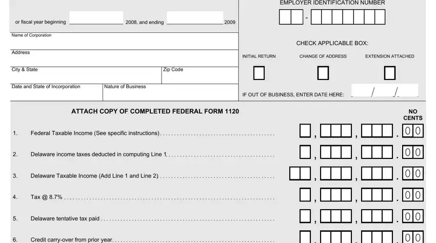 Filling out section 1 of Delaware Form 1100Ez