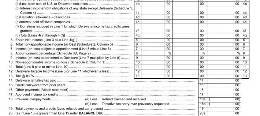 Filling in part 2 of Delaware Form 1100X