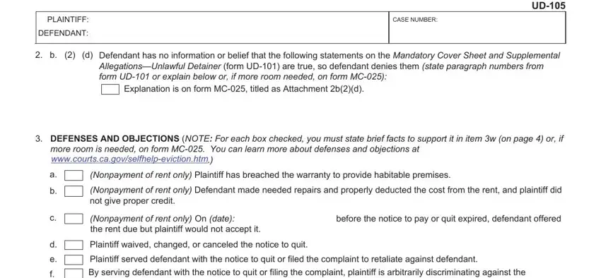 Plaintiff served defendant with, DEFENSES AND OBJECTIONS NOTE For, and more room is needed on form MC You inside answer packet