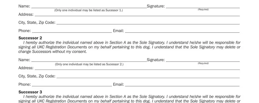 Only one individual may be listed, Only one individual may be listed, and Address of sole signatory