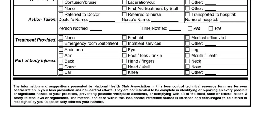 Filling out part 2 in gym incident report template