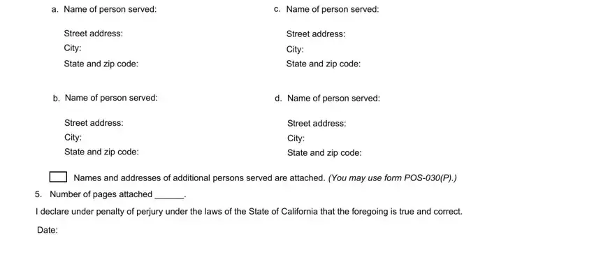 Street address, a Name of person served, and Street address inside notice of settlement of entire case cm 200