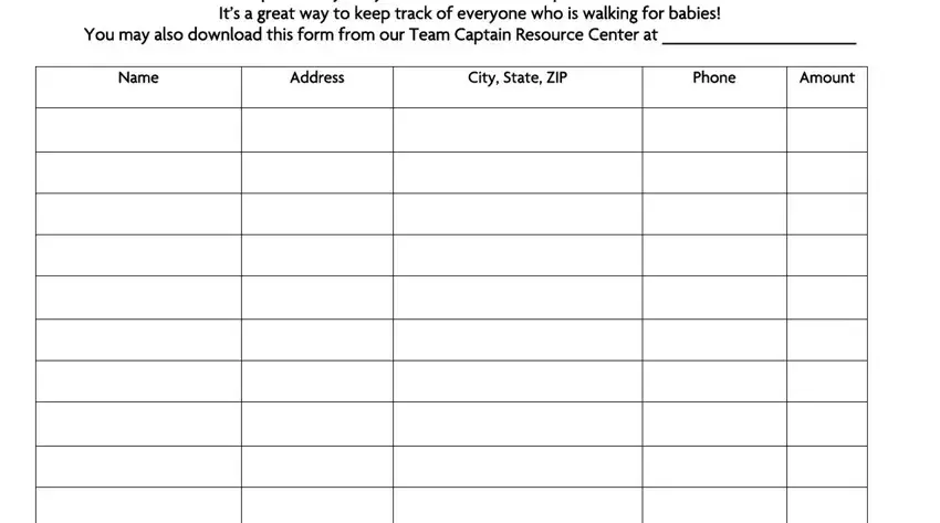 Filling out segment 1 of blank sign up sheets form