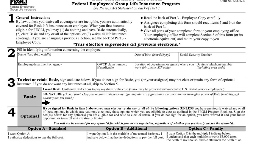 Filling out section 1 in insurance election