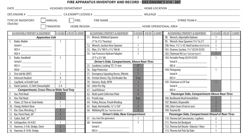 Filling in part 1 of fire apparatus inventory checklist pdf