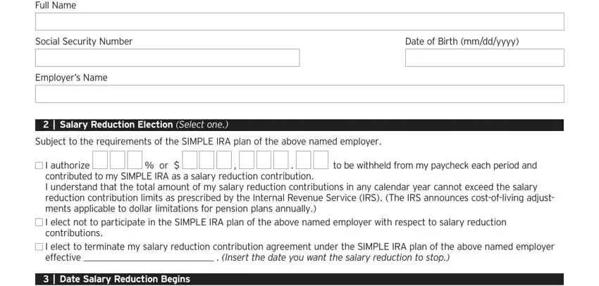 Step number 1 of filling in Simple Ira Salary Form