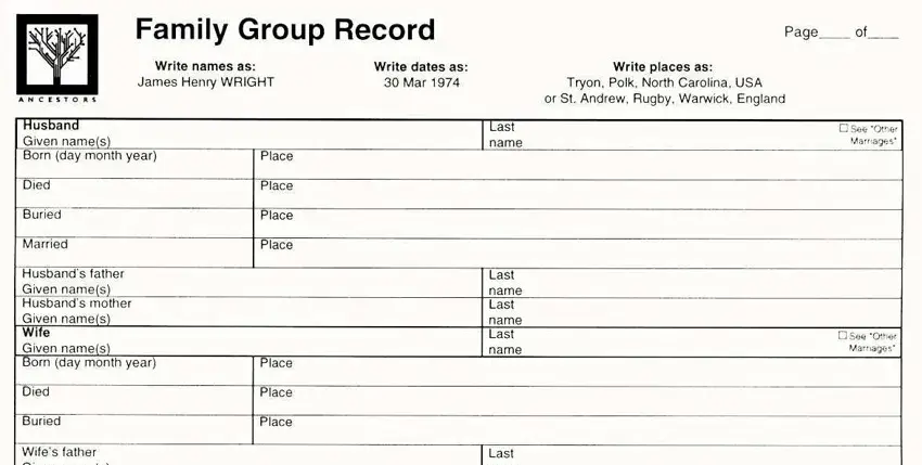 Filling in section 1 of family group record form
