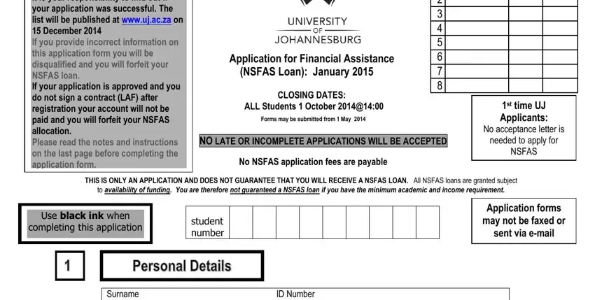 Part no. 1 in filling in nsfas application forms