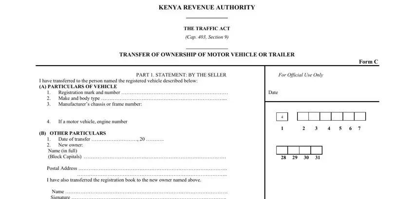 Writing part 1 of vehicle transfer form pdf