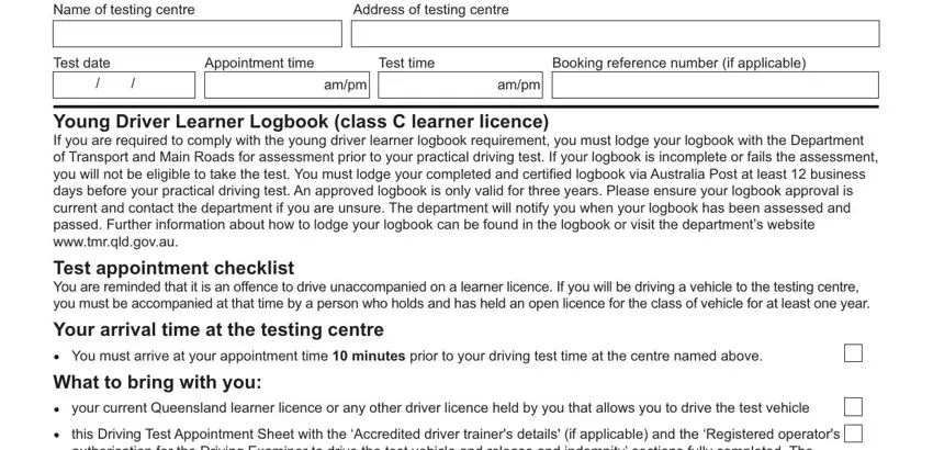 Guidelines on how to prepare driving test appointment sheet portion 1