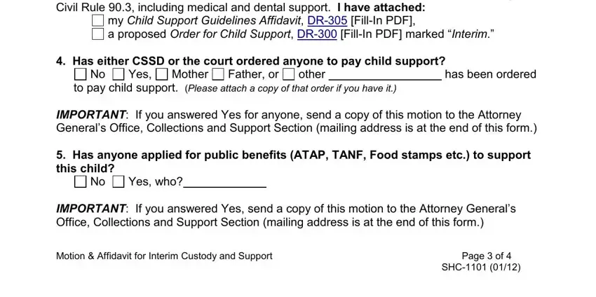 INTERIM CHILD SUPPORT  I request, Yes who, and my Child Support Guidelines in Form Shc 1101