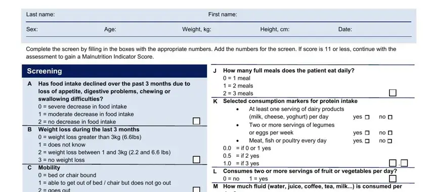 Stage number 1 for filling out cie food and nutrition assessment report forms pdf