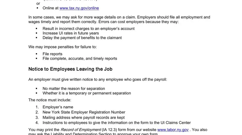Employers name  New York State, Notice to Employees Leaving the, and Instructions to employees to give inside employment