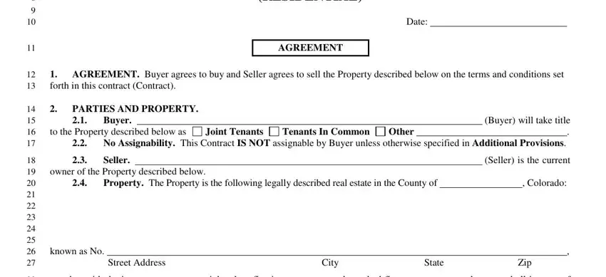 Filling in part 1 in colorado real estate contract