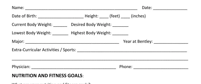 Filling out segment 1 in nutrition form printable