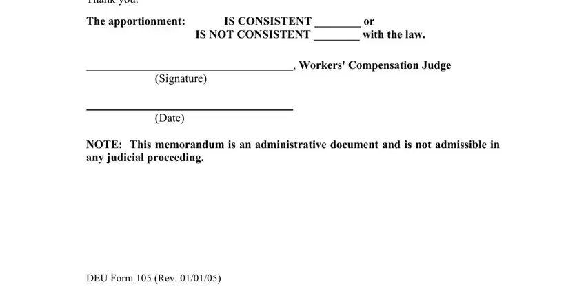 NOTE This memorandum is an, IS CONSISTENT  or, and Workers Compensation Judge of Deu Form 105