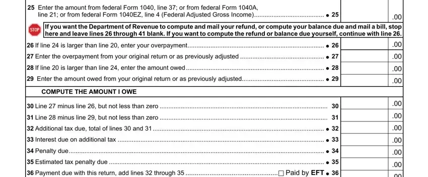 If line  is larger than line, Enter the overpayment from your, and Estimated tax penalty due of Colorado Form 104X