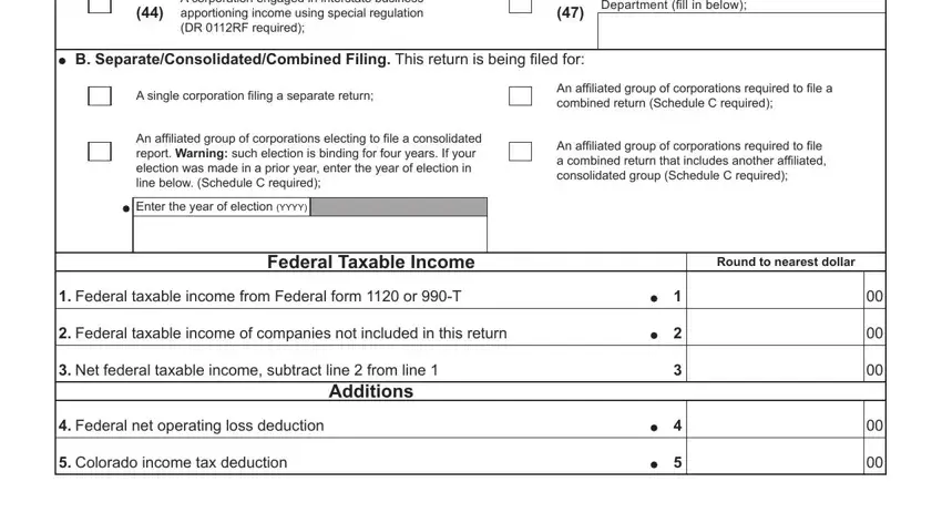 Federal net operating loss, Federal taxable income of, and Additions of 112 tax form colorado