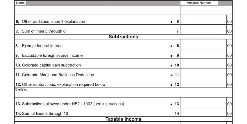 Colorado capital gain subtraction, Other additions submit explanation, and Exempt federal interest of 112 tax form colorado