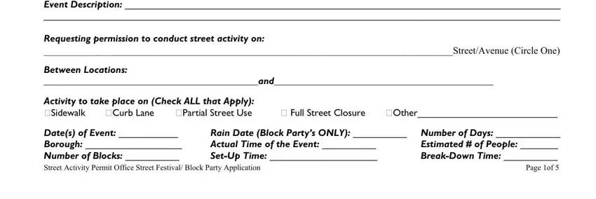 Stage no. 3 in filling in new york city block party permit