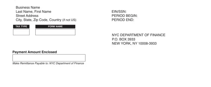 Business Name Last Name First Name, EINSSN PERIOD BEGIN PERIOD END, and FORM NAME in Nyc 200V Form