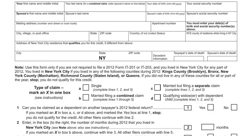 How one can fill in Nyc 210 Form part 1