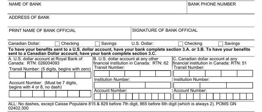 Stage no. 2 of completing direct deposit change form ssa