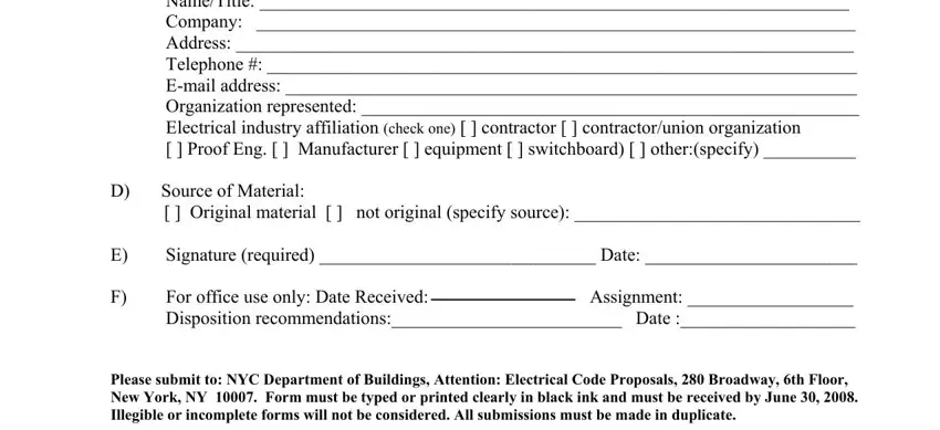 Filling out section 2 of nyc electrical code handbook
