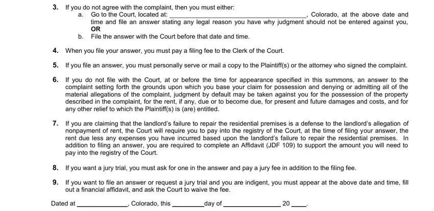 When you file your answer you, If you are claiming that the, and If you want to file an answer or of colorado summons