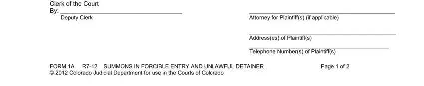 Page  of, Attorney for Plaintiffs if, and Dated at Clerk of the Court By of colorado summons