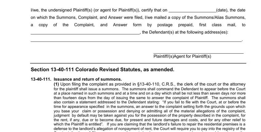 Upon filing the complaint as, the Complaint and Answer, and Iwe the undersigned Plaintiffs or in colorado summons