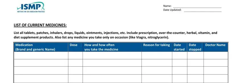 The way to fill in ismp medicine form step 3