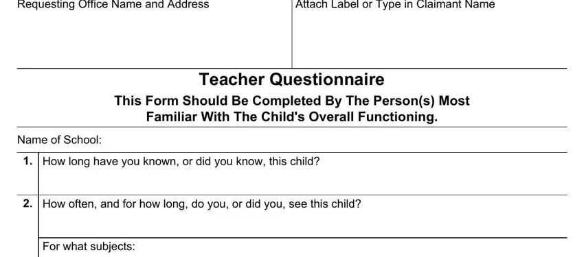Completing section 1 in teacher questionnaire printable