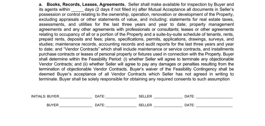 Filling in part 5 in commerical real estate contract
