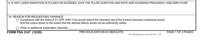 IF ANY LASER RADIATION IS PULSED, Compliance with the limits of  CFR, and PREVIOUS EDITION IS OBSOLETE of fda 3147