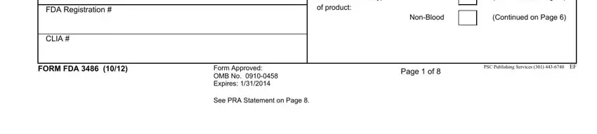 Continued on Page, FORM FDA, and NonBlood of fda form 3486 instructions