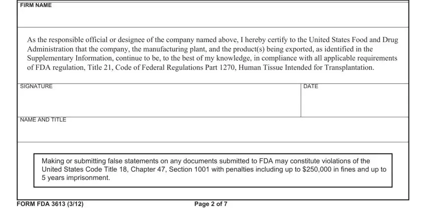 Part # 5 for filling out form fda 3613