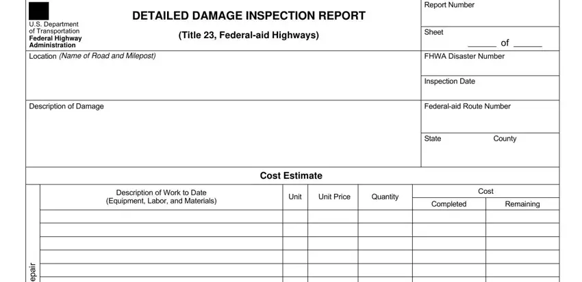 Completing section 1 in damage inspection form create