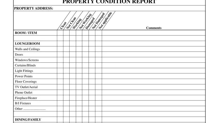 Clean, PROPERTY ADDRESS, and Not applicable Not Damaged Not inside property condition report pdf