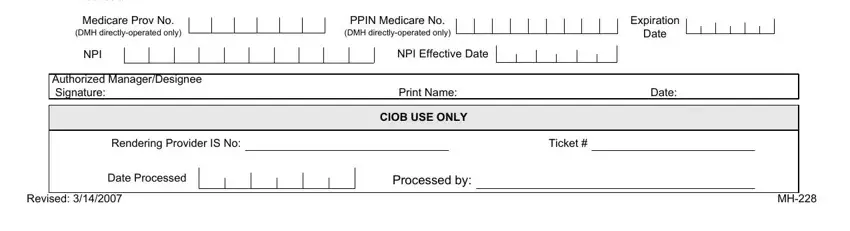 PPIN Medicare No, NPI Effective Date, and CIOB USE ONLY inside Mh 228 Form