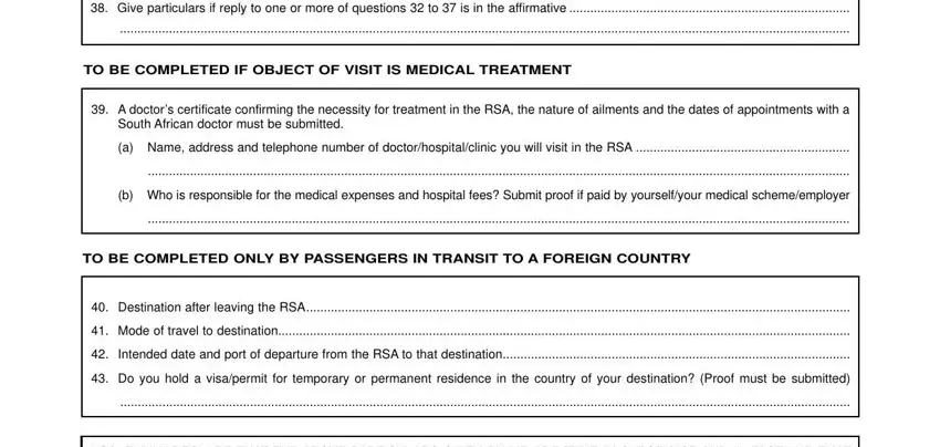 Filling in section 5 of sample of south africa visa application form