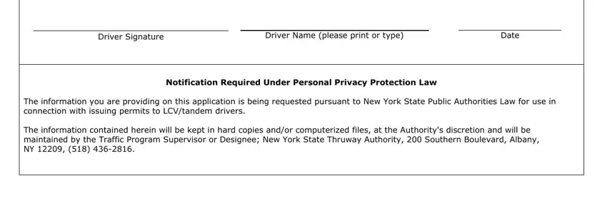 Date, Notification Required Under, and Driver Name please print or type inside LCVs