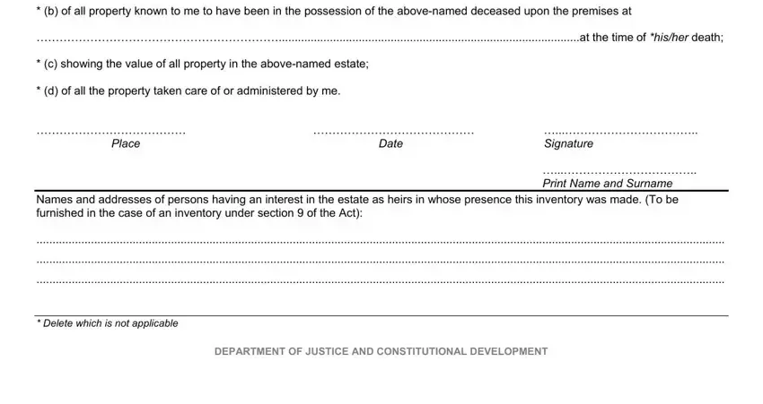 Signature, Print Name and Surname, and Date in master of the high court forms