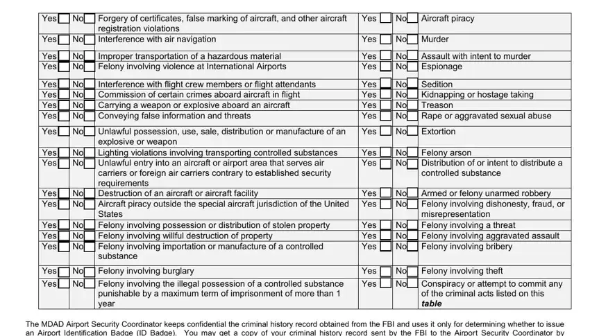Forgery of certificates false, Yes, and No Murder of airport badge application