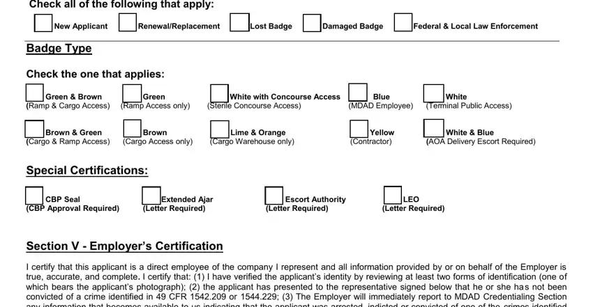 Filling out part 5 of airport badge application