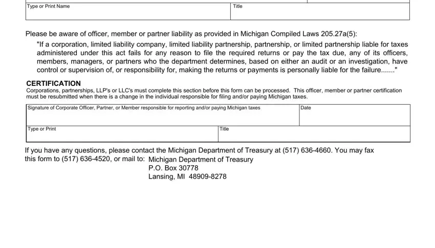 Title, Date, and Type or Print inside form 3683 michigan