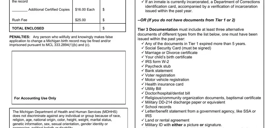 Any of the documents in Tier, Land or rental agreement, and Each inside mi application birth record form