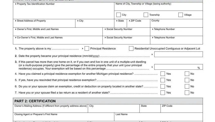 Filling in segment 1 of Michigan Form 2368