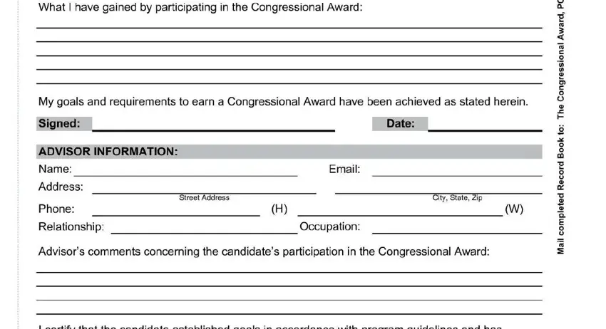 Best ways to fill out congressional award record portion 2