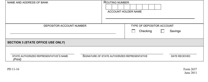 Savings, ROUTING NUMBER ACCOUNT HOLDER NAME, and June in Dhhs Form 2637